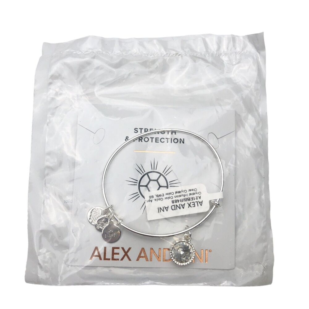 NEW Alex and Ani Birthstone Bracelet Bangle April Clear Crystal Charms Silver - Picture 5 of 6